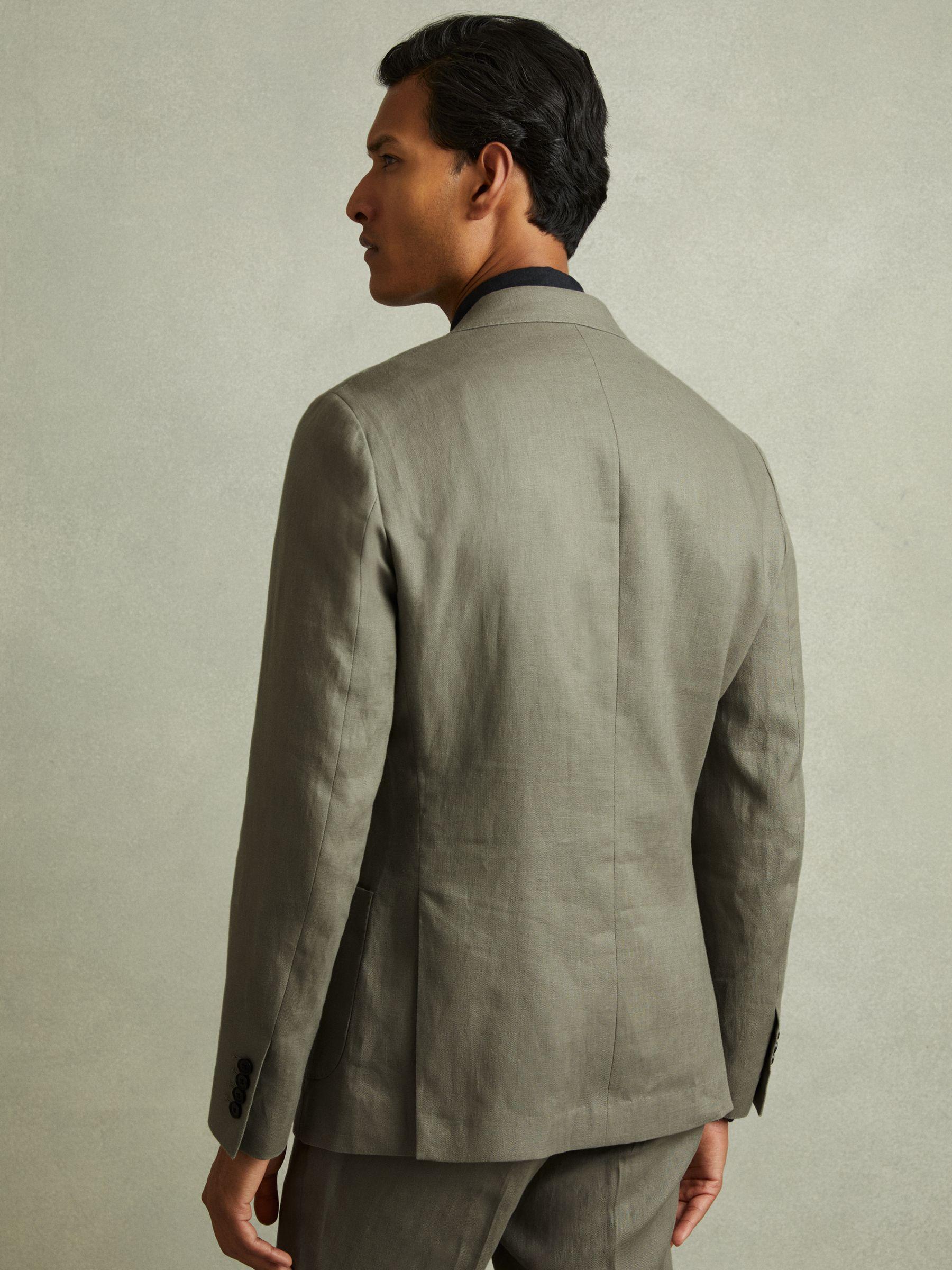 Linen Double Breasted Blazer in Light Sage Green Product Image