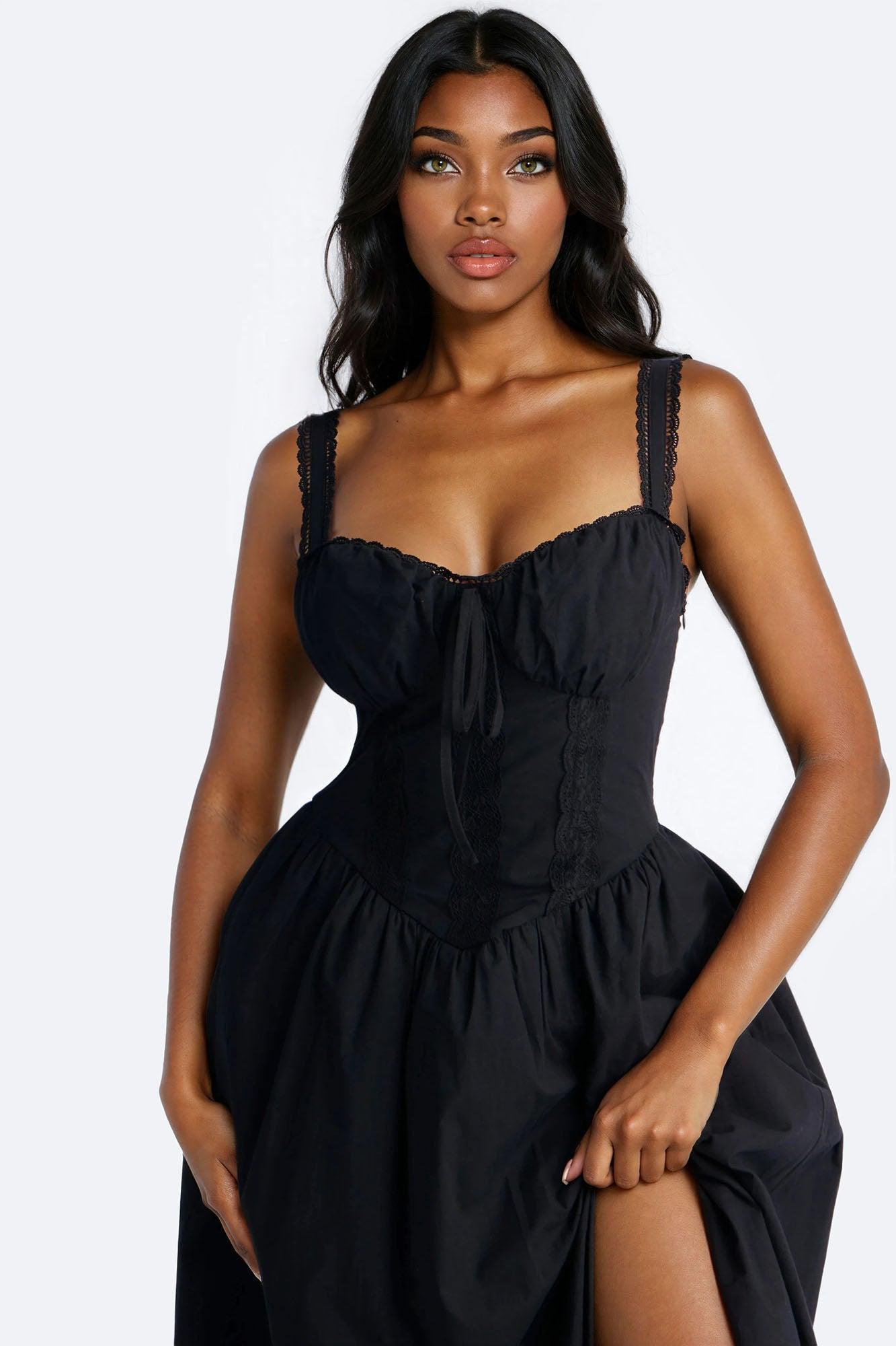 Scarlett Pleated Poplin Midi Dress - Black Female Product Image