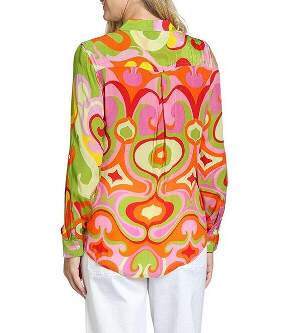 APNY Woven Printed Spread Collar Long Sleeve Button Front Top Product Image