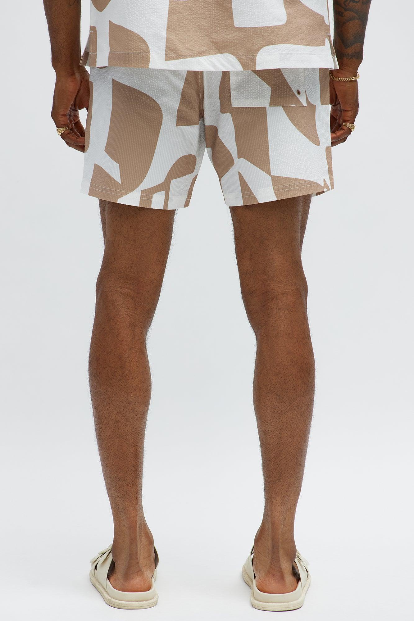 Seersucker Abstract Geo Printed Swim Trunk 6″ - Tan/Multi Male Product Image