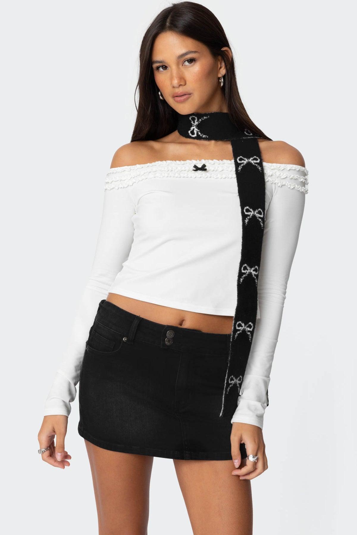 Bow Knit Skinny Scarf Product Image