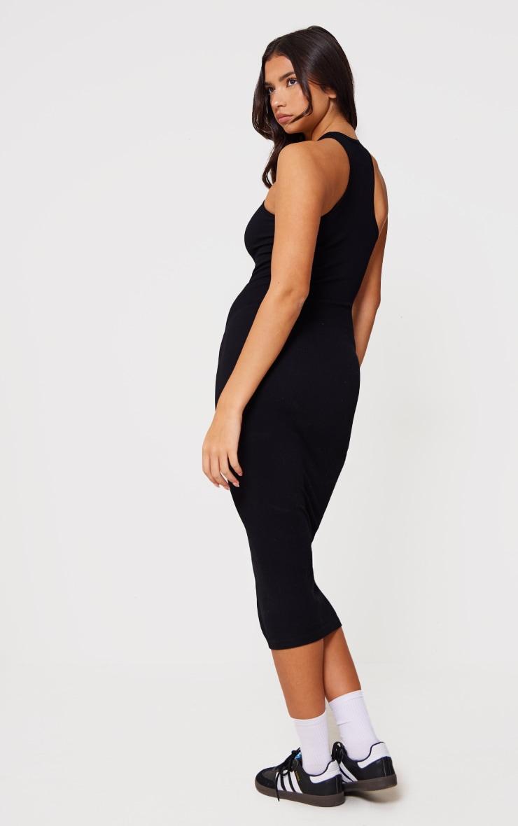 Black Structured Snatched Rib Racer Neck Midaxi Dress Product Image