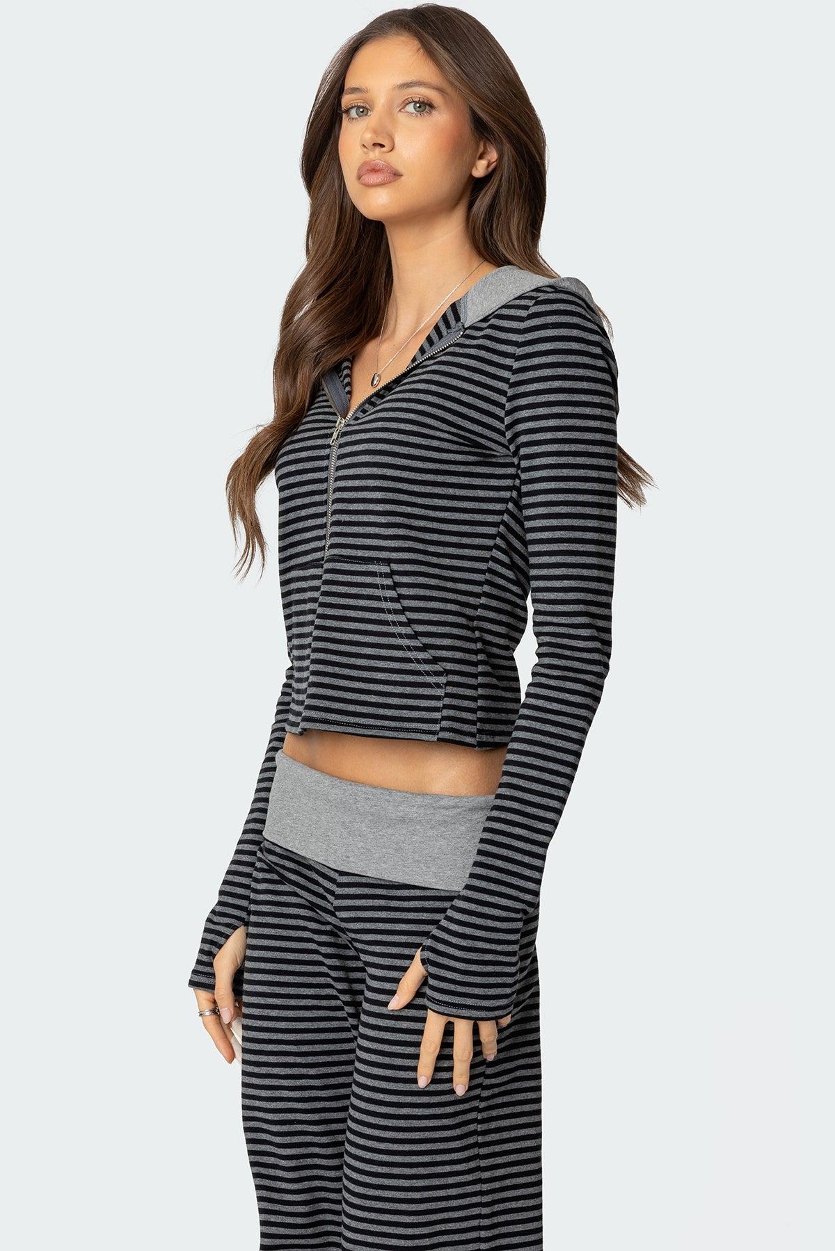 Meggy Striped Zip Up Hoodie Product Image