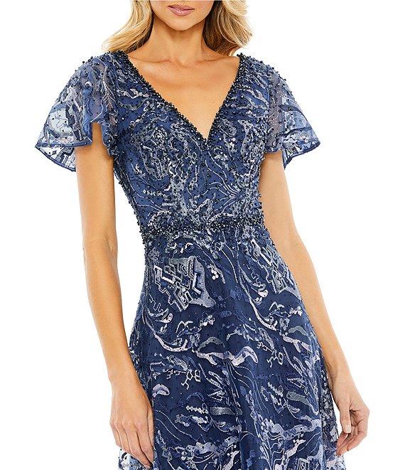 Mac Duggal Embellished Mesh Illusion Butterfly Sleeve A-Line Gown Product Image