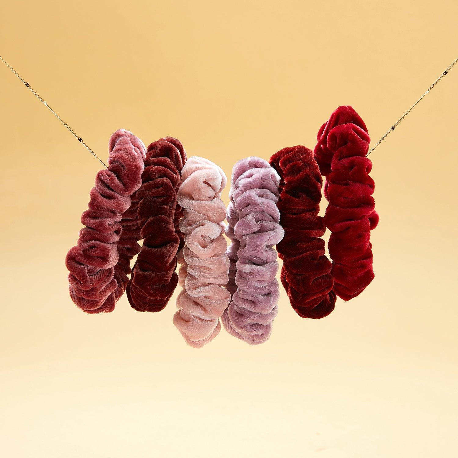 Silk Velvet Handmade Scrunchie Set of Two | 0.8 Inch & 2 Inch | Lipstick Collection Product Image