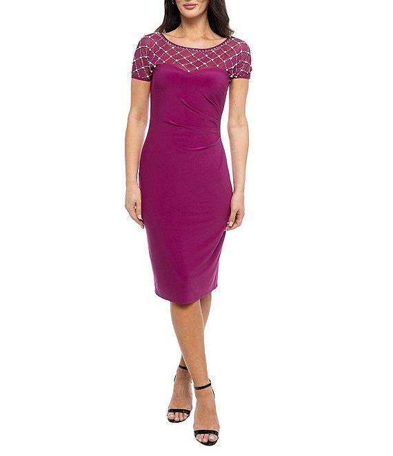 Marina Beaded Scuba Crepe Midi Sheath Dress Product Image