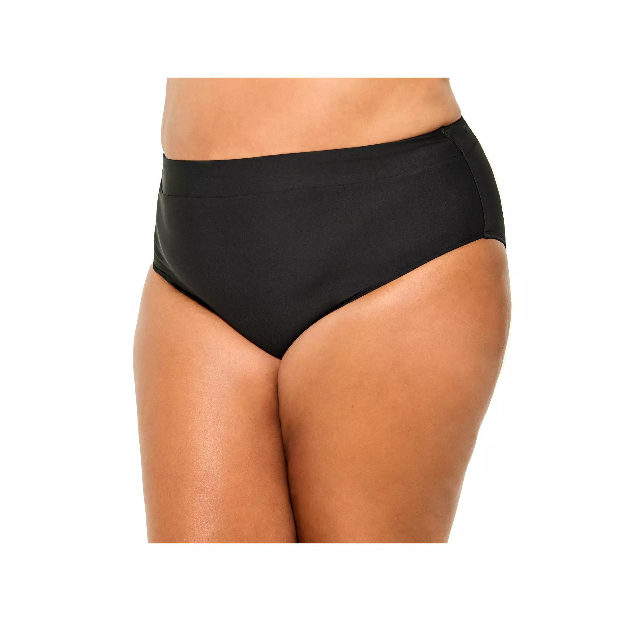 Plus Size Freshwater High Leg High Waist Swim Bottoms, Women's, Size: 3XL, Black Product Image