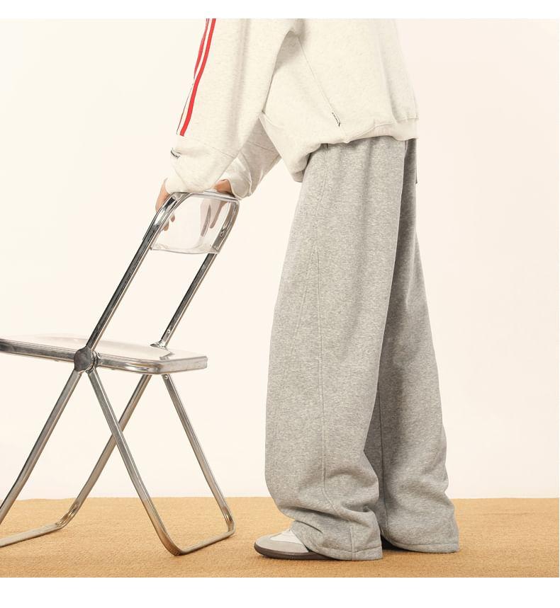 Drawstring Waist Plain Panel Straight Leg Sweatpants Product Image