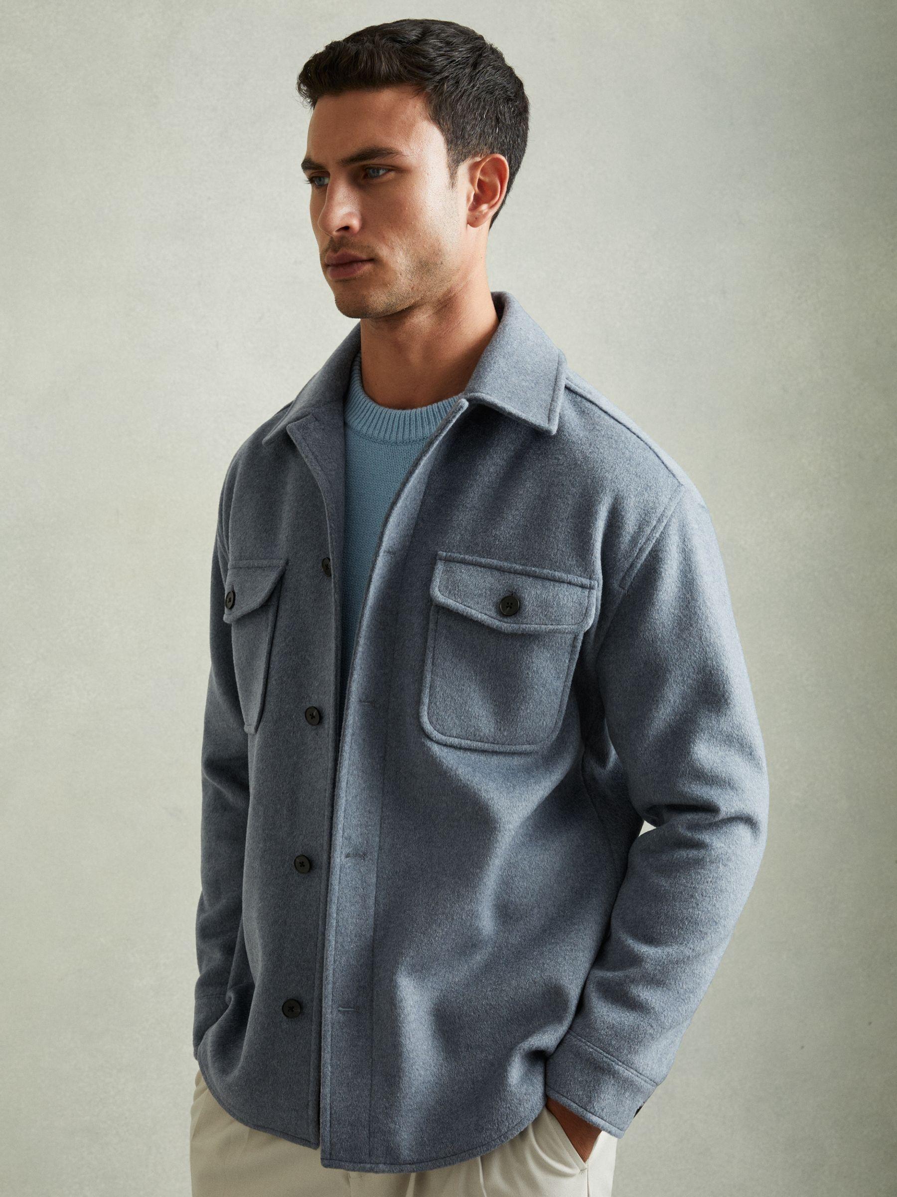 Wool-Blend Melton Overshirt in Airforce Blue Product Image