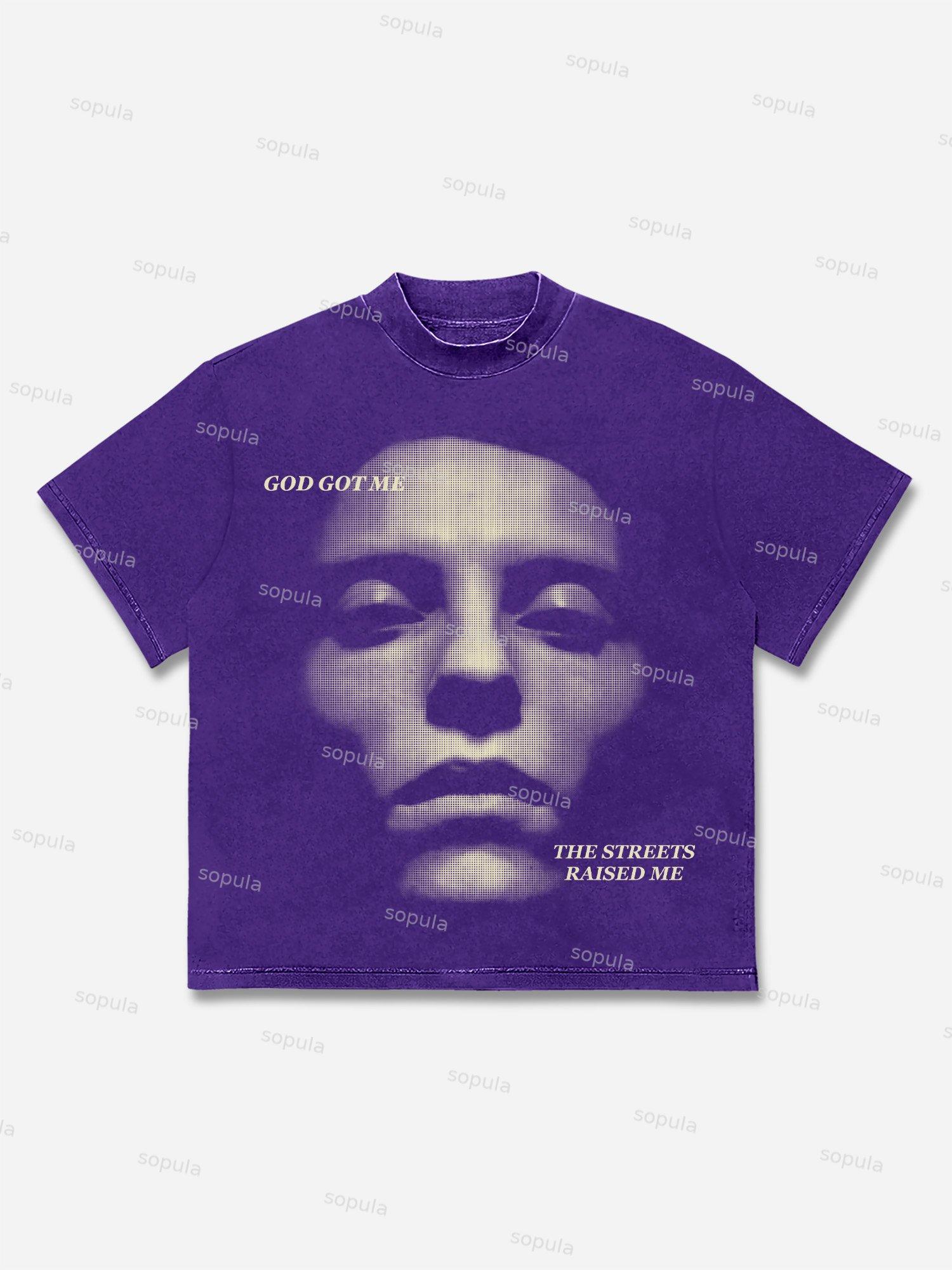 Sopula Blurred Network Portrait Graphic Cotton T-shirt Product Image