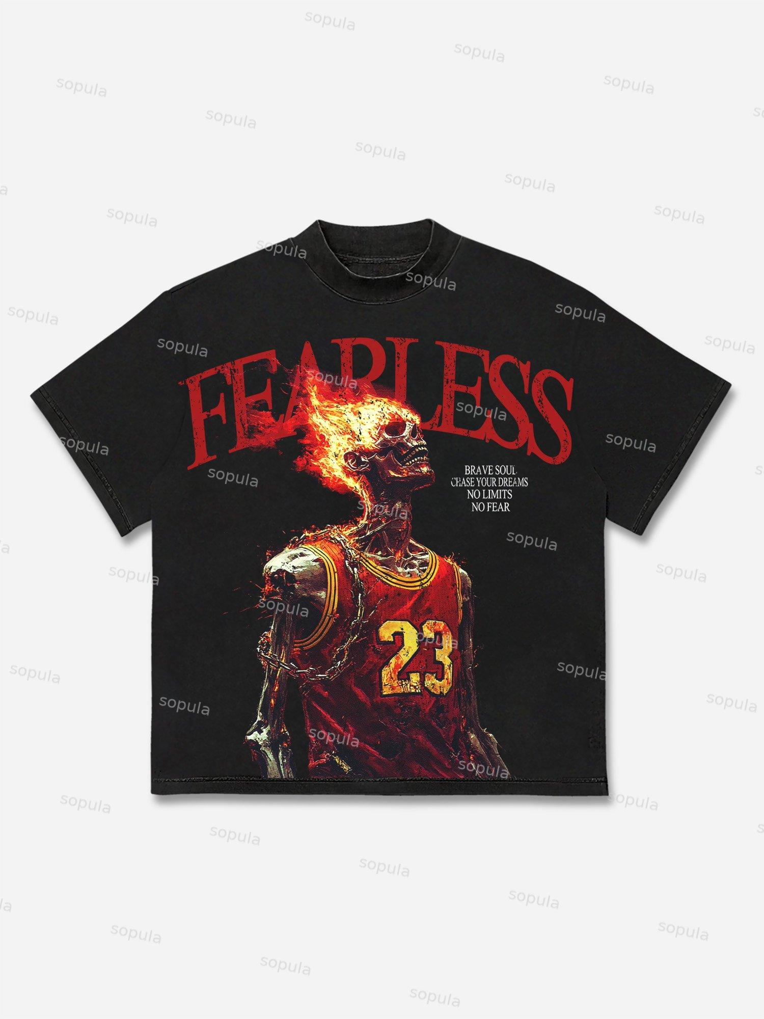 Sopula Fearless Skull Basketball Player Print Cotton T-shirt Product Image