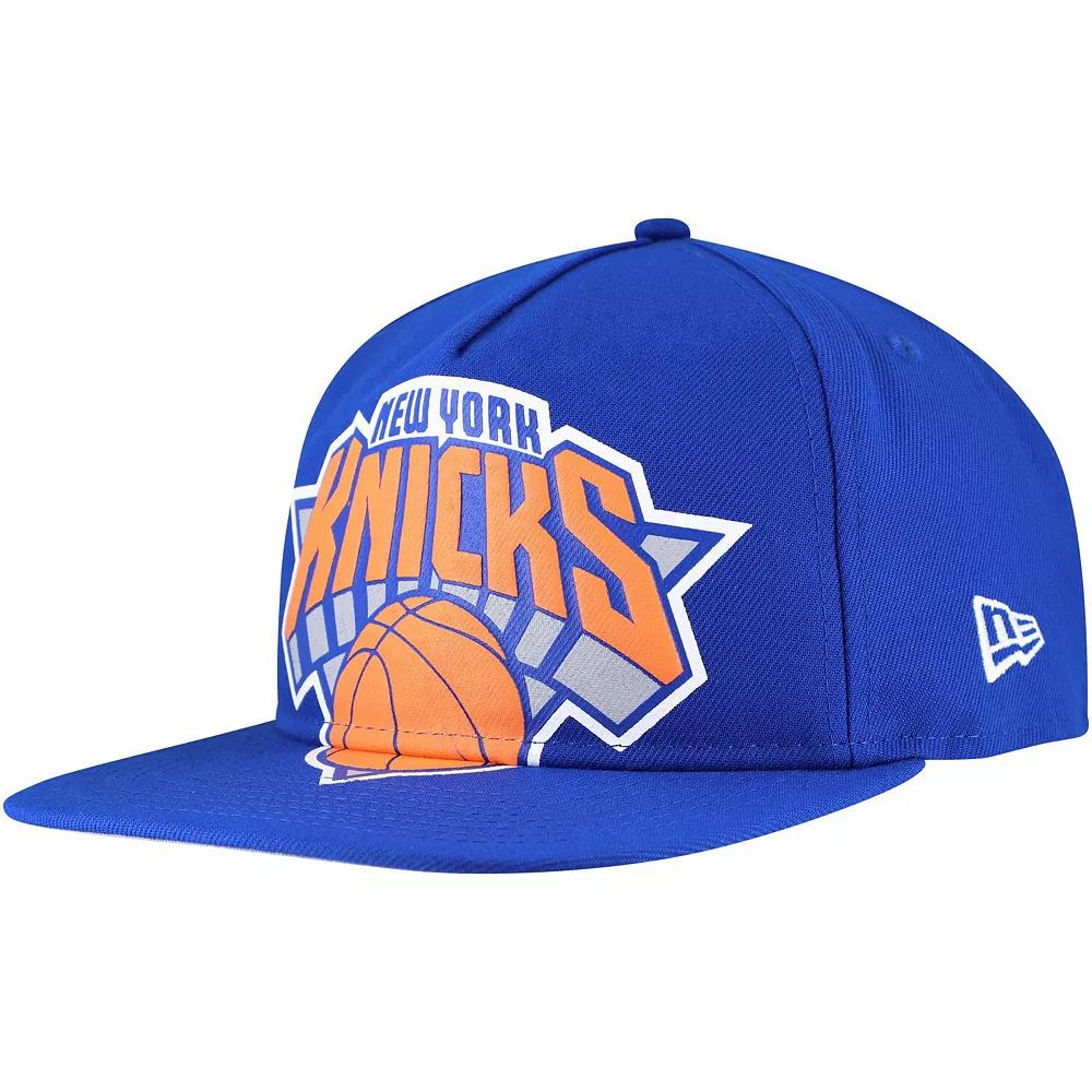Men's New Era Blue New York Knicks Oversized Puff Print Logo Golfer Snapback Hat Product Image