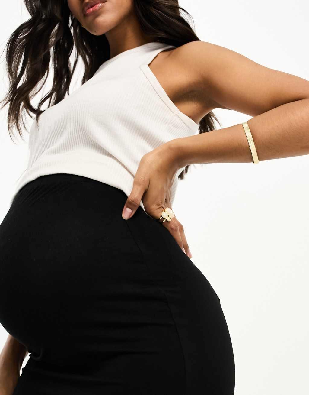 ASOS DESIGN Maternity jersey midi pencil skirt in black Product Image
