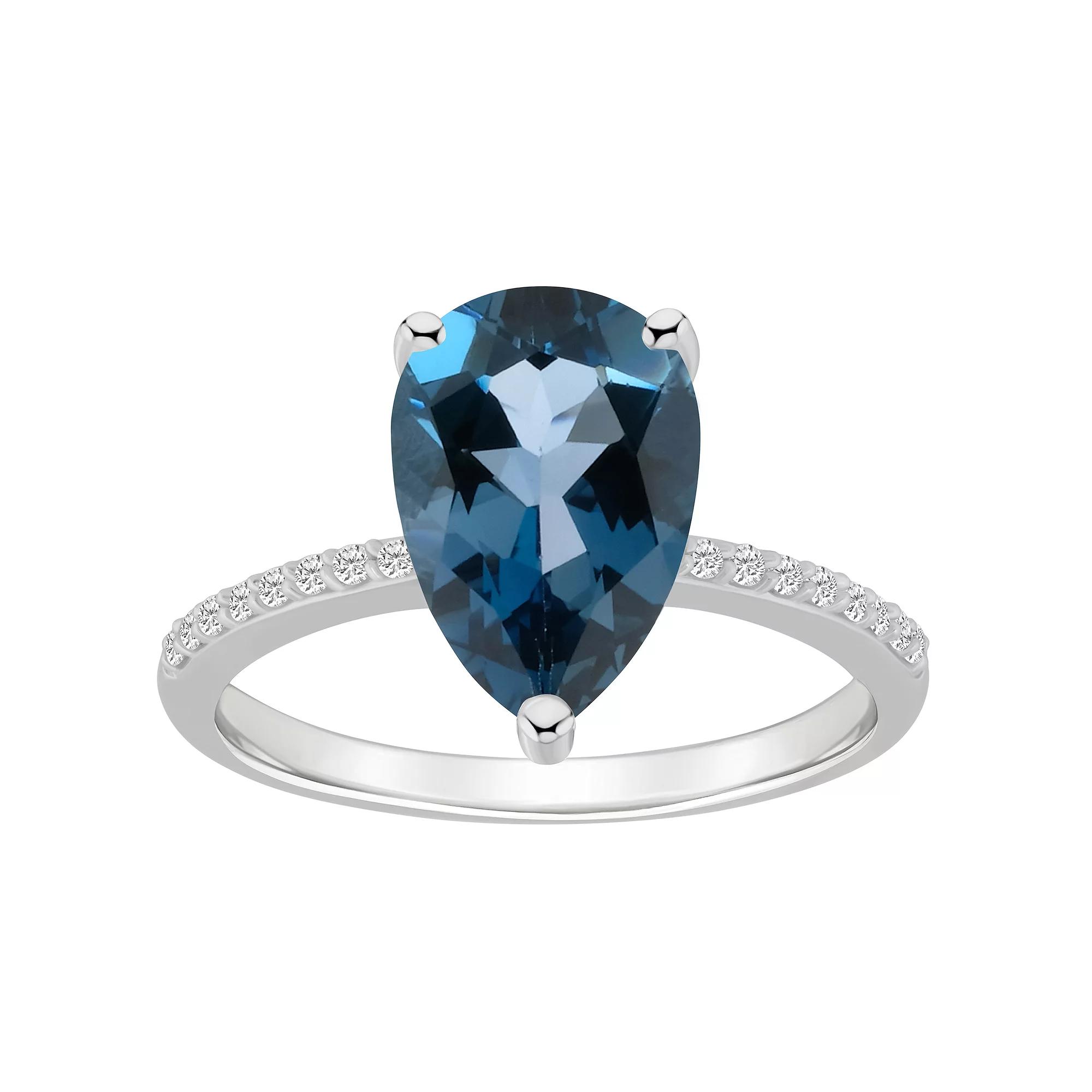 Alyson Layne Pear Shape London Blue Topaz 1/10 Carat T.W. Diamond Ring, Womens 14k White Gold Product Image