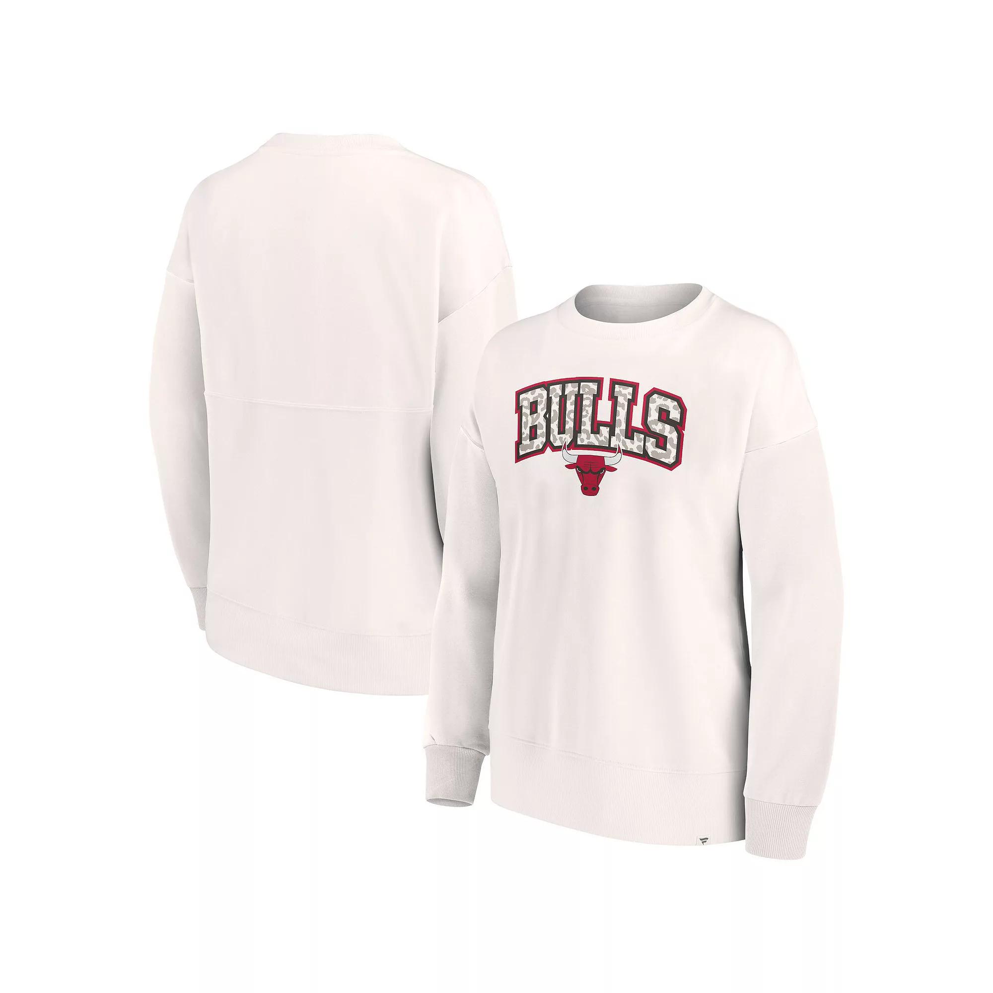 Women's Fanatics Branded White Chicago Bulls Tonal Leopard Pullover Sweatshirt,  Product Image