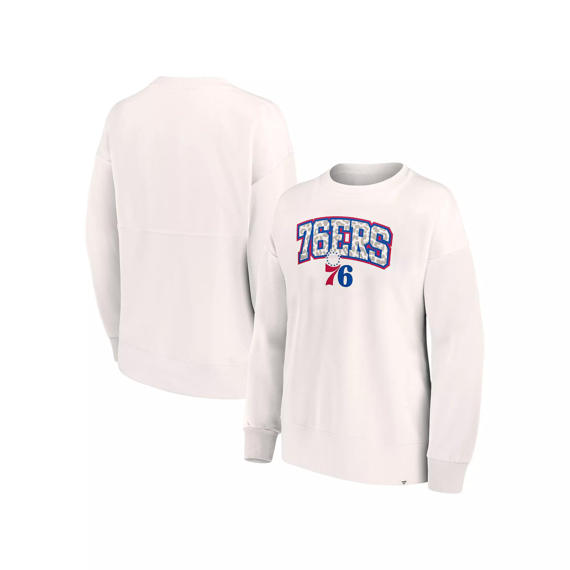 Women's Fanatics White Philadelphia 76ers Tonal Leopard Pullover Sweatshirt,  Product Image