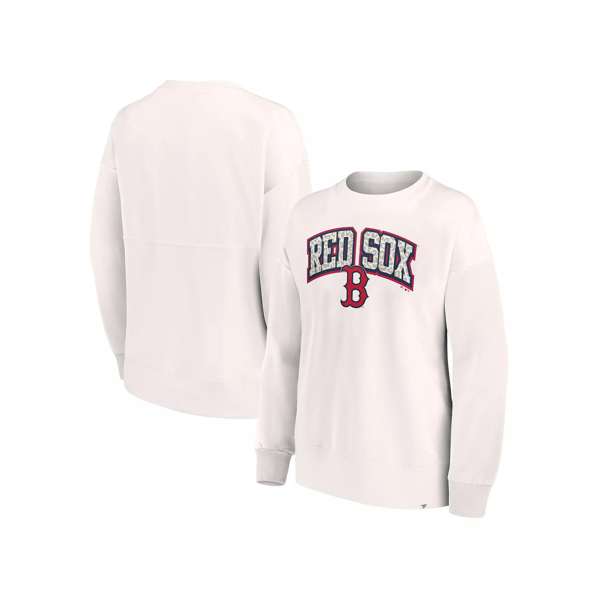 Women's Fanatics Branded Cream Boston Red Sox Leopard Pullover Sweatshirt, Size: Small, Beige Product Image