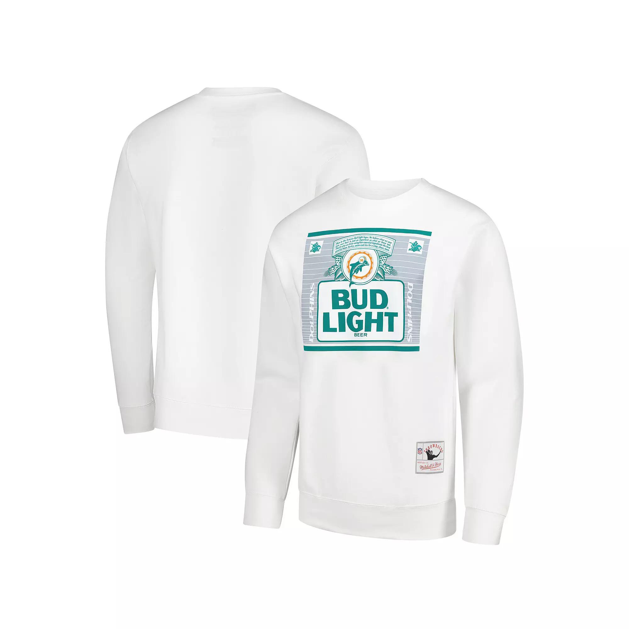 Men's Mitchell & Ness x Bud Light White Miami Dolphins The Crest Pullover Sweatshirt,  Product Image