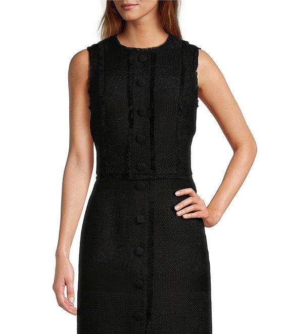 Antonio Melani Milly Tweed Frayed Edge Round Neck Coordinating Cropped Vest Product Image