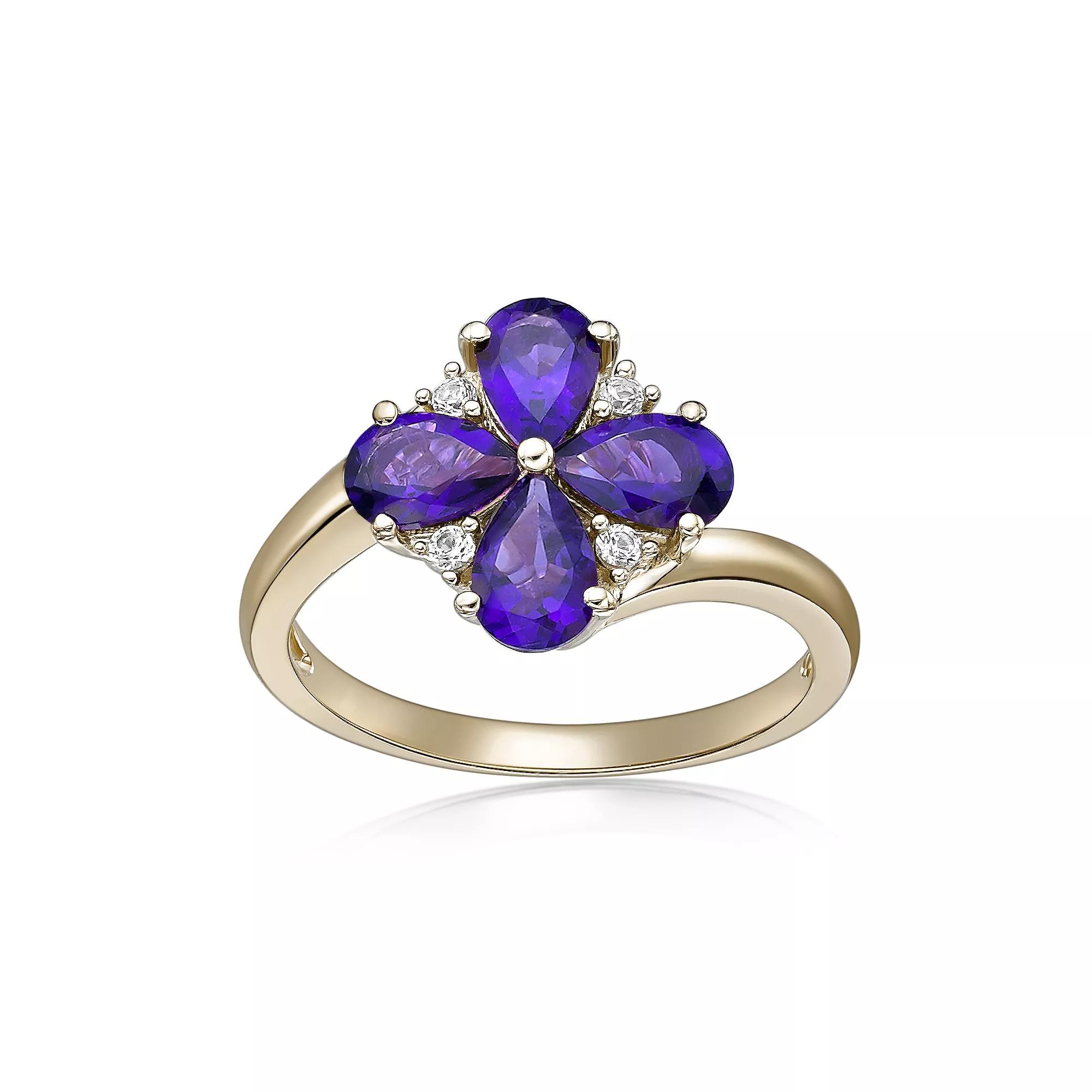 Gemminded 2 Micron Gold Over Silver Amethyst & Lab-Created White Sapphire Flower Ring, Women's,  Product Image