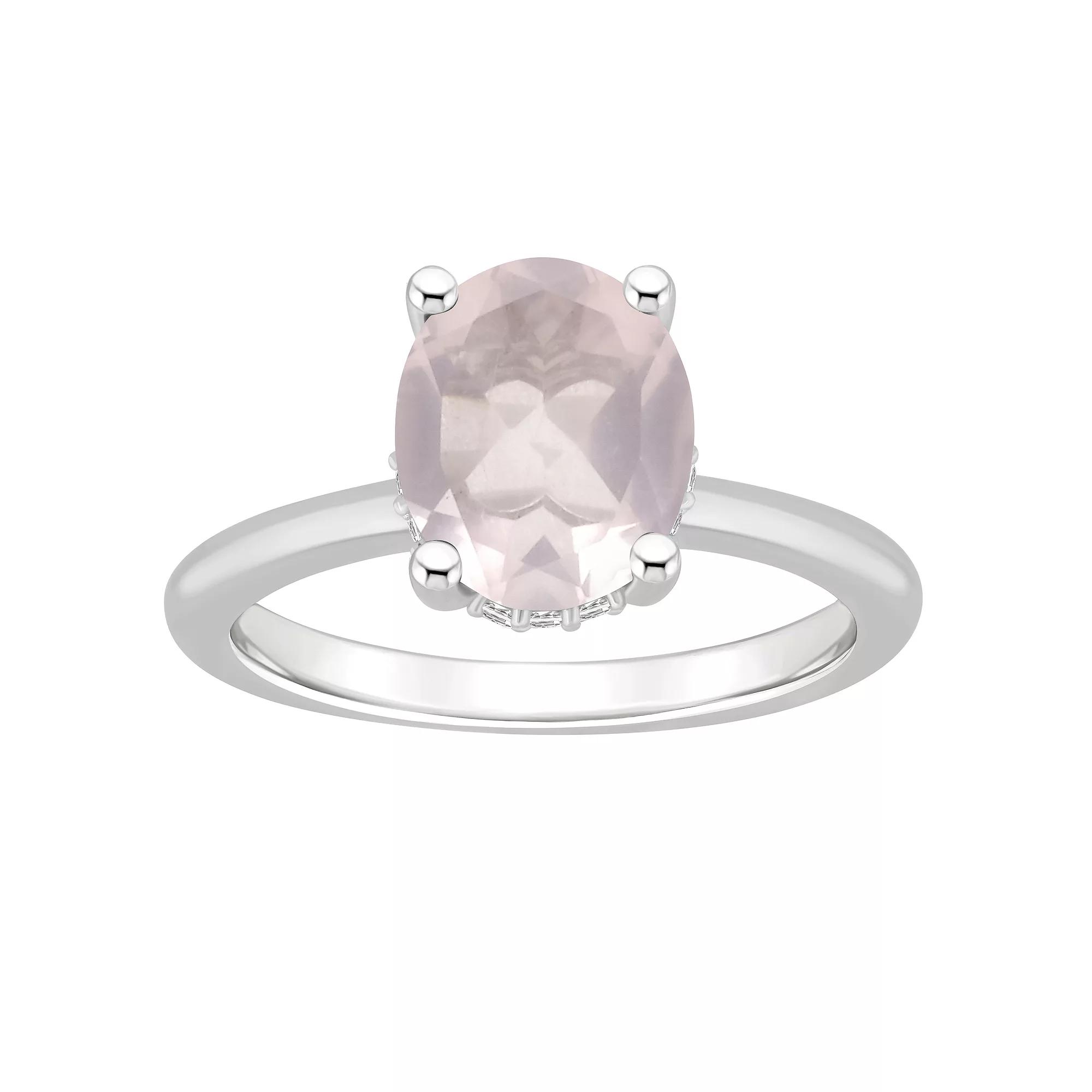 Alyson Layne Sterling Silver 10 mm x 8 mm Oval Gemstone & Diamond Accent Ring, Women's, Pink Quartz Product Image