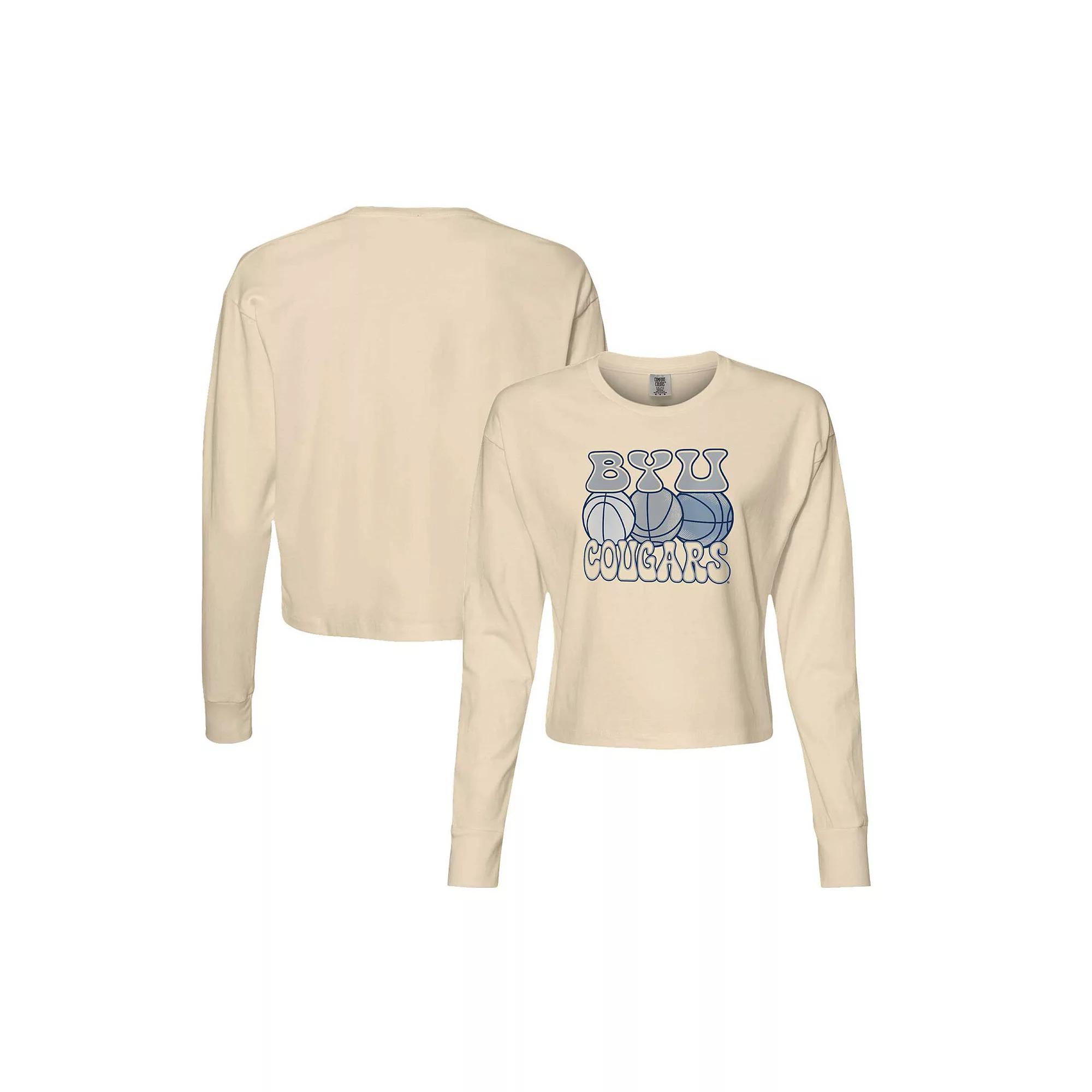 Women's Natural BYU Cougars Comfort Colors Basketball Cropped Long Sleeve T-Shirt,  Product Image
