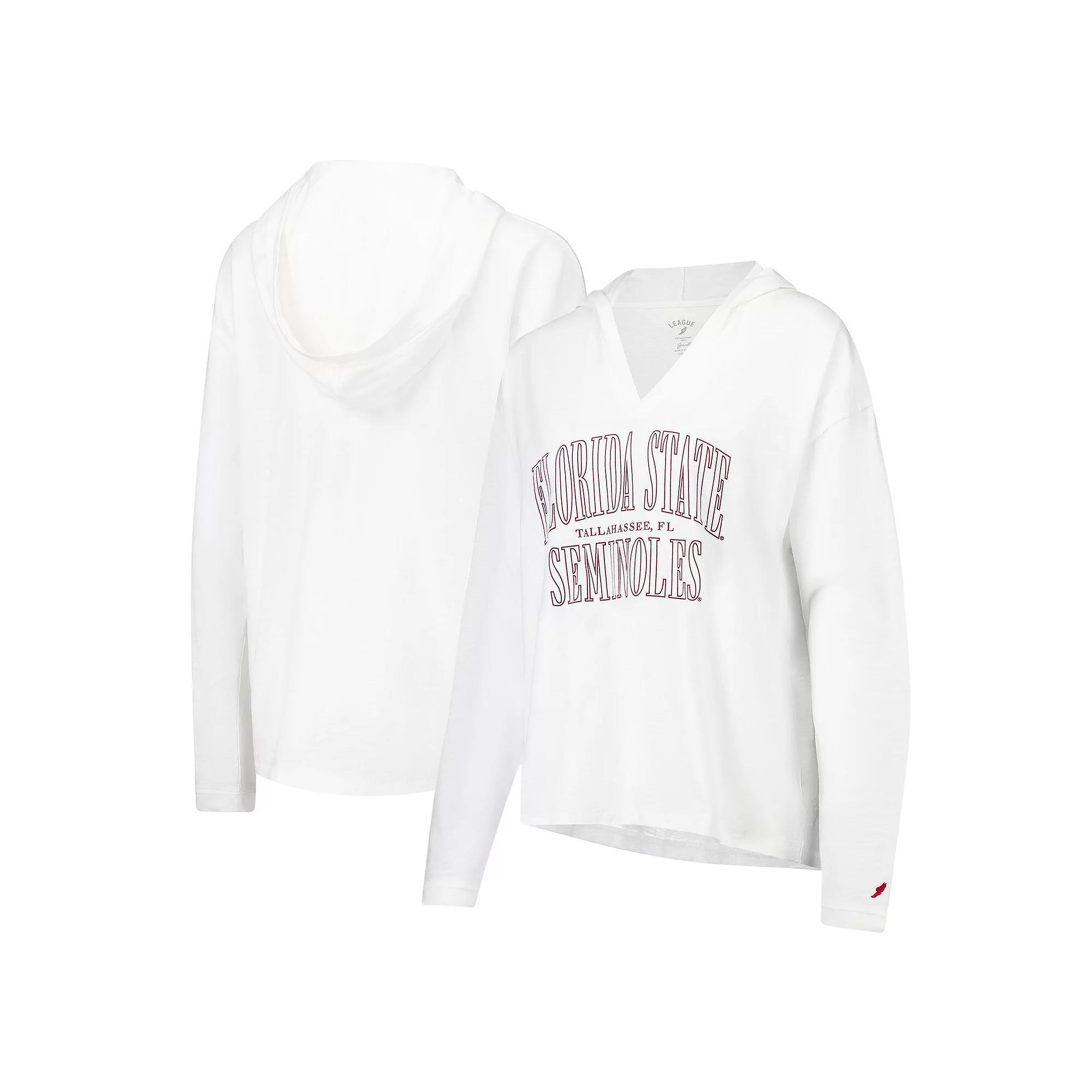 Women's League Collegiate Wear White Florida State Seminoles Slub Long Sleeve V-Neck Hoodie T-Shirt, Size: Small Product Image