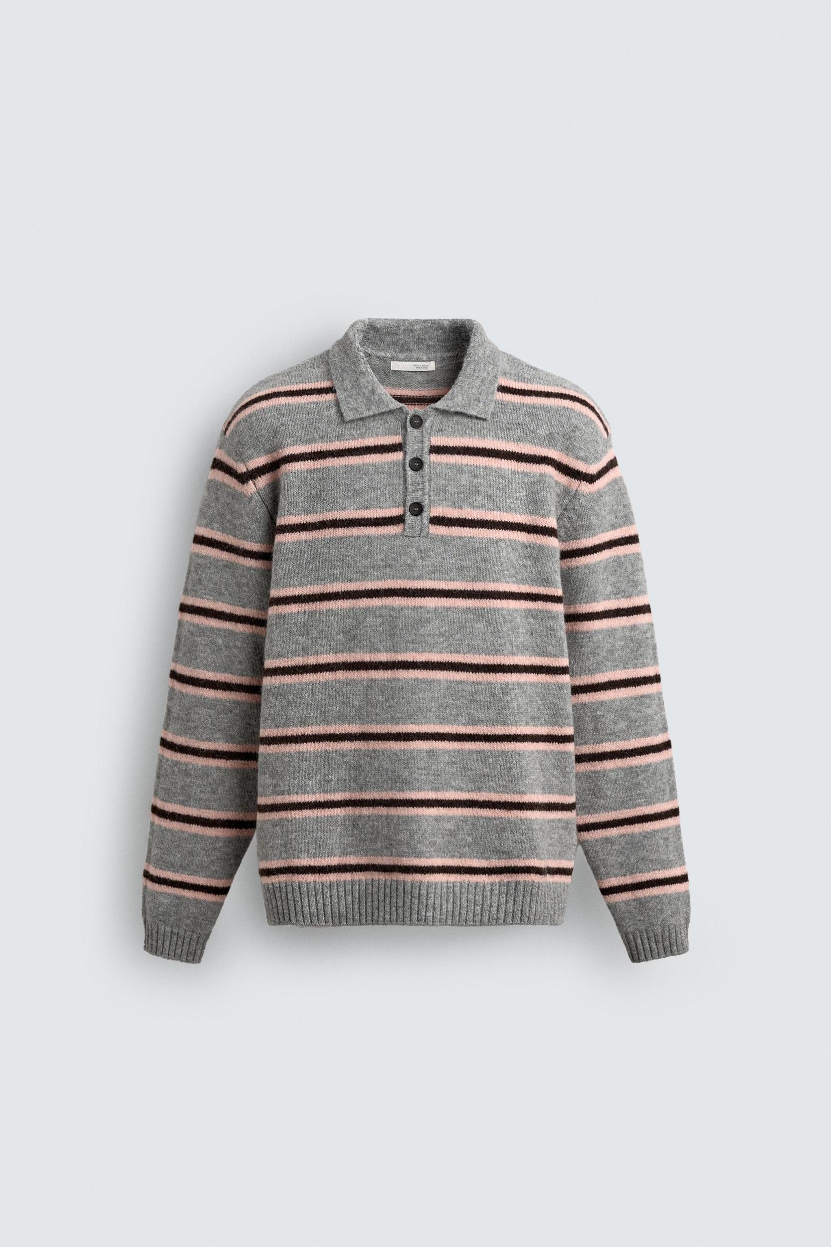 JACQUARD STRIPED KNIT POLO SHIRT Product Image
