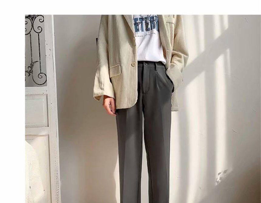 Mid Rise Plain Straight Leg Dress Pants Product Image