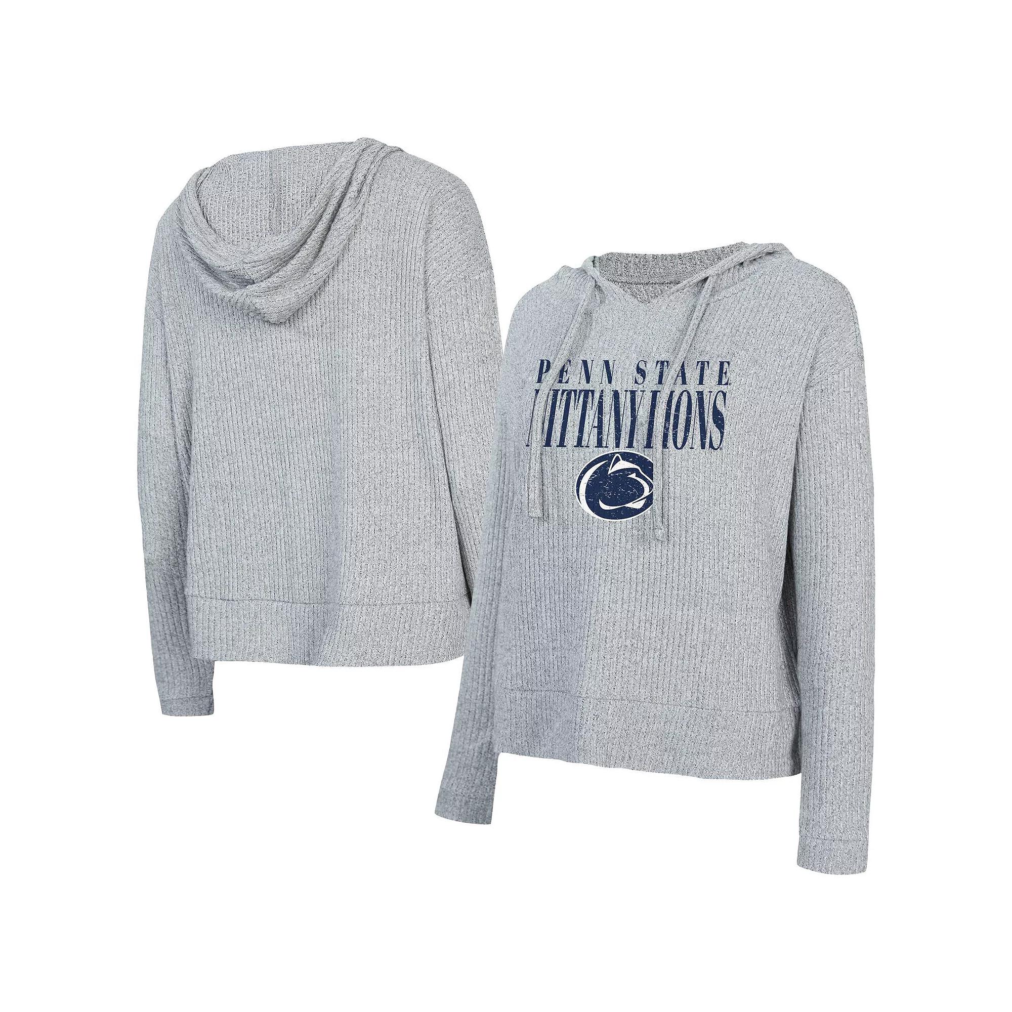 Women's Concepts Sport Heather Gray Penn State Nittany Lions Juniper Soft Modest Cropped Long Sleeve Hoodie T-Shirt, Size: Large, Grey Product Image