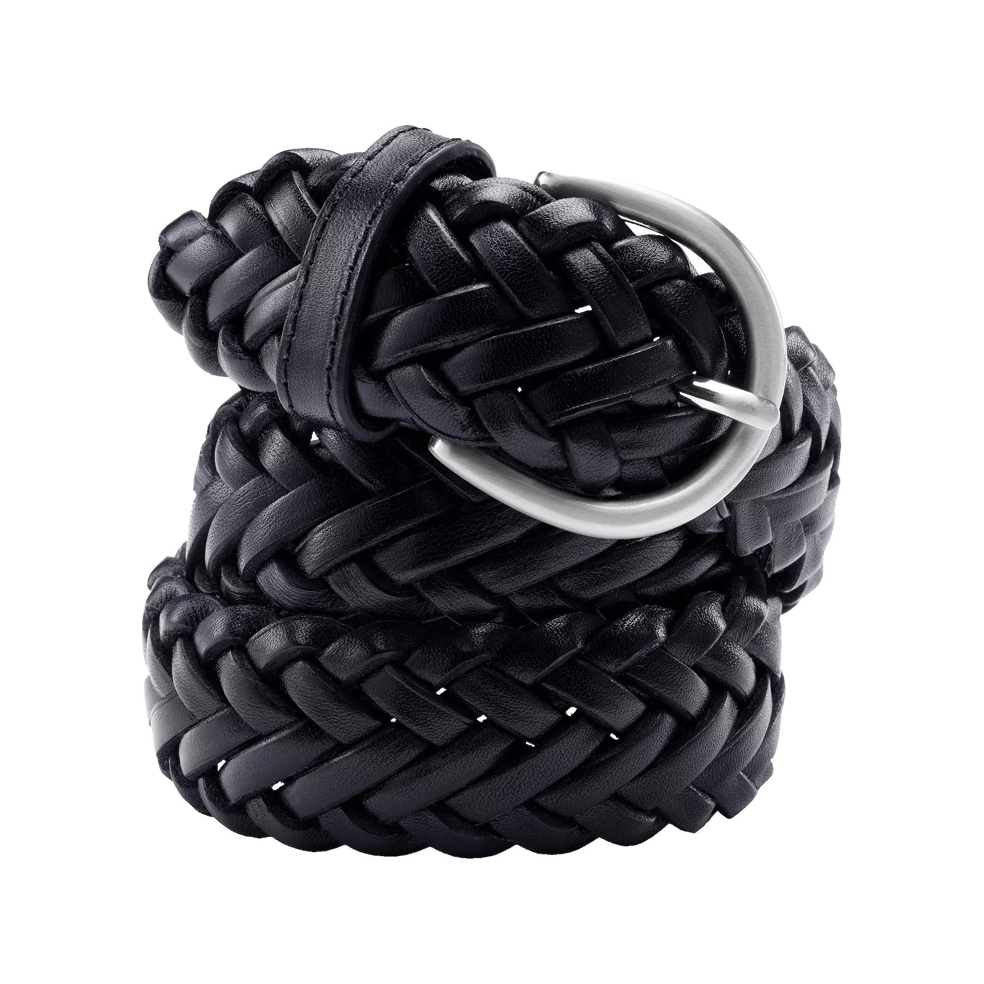 Women's Lands' End Leather Braided Belt, Size: Medium, Black Product Image