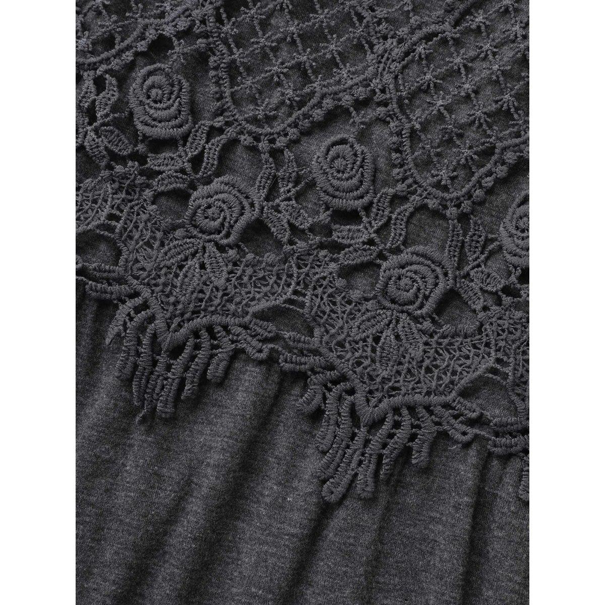 Plus Size Lace Waist-Cinched Pockets Midi Dress DarkGray Women Timeless Woven ribbon&lace trim Square Neck Sleeveless Curvy BloomChic 28/5X Product Image