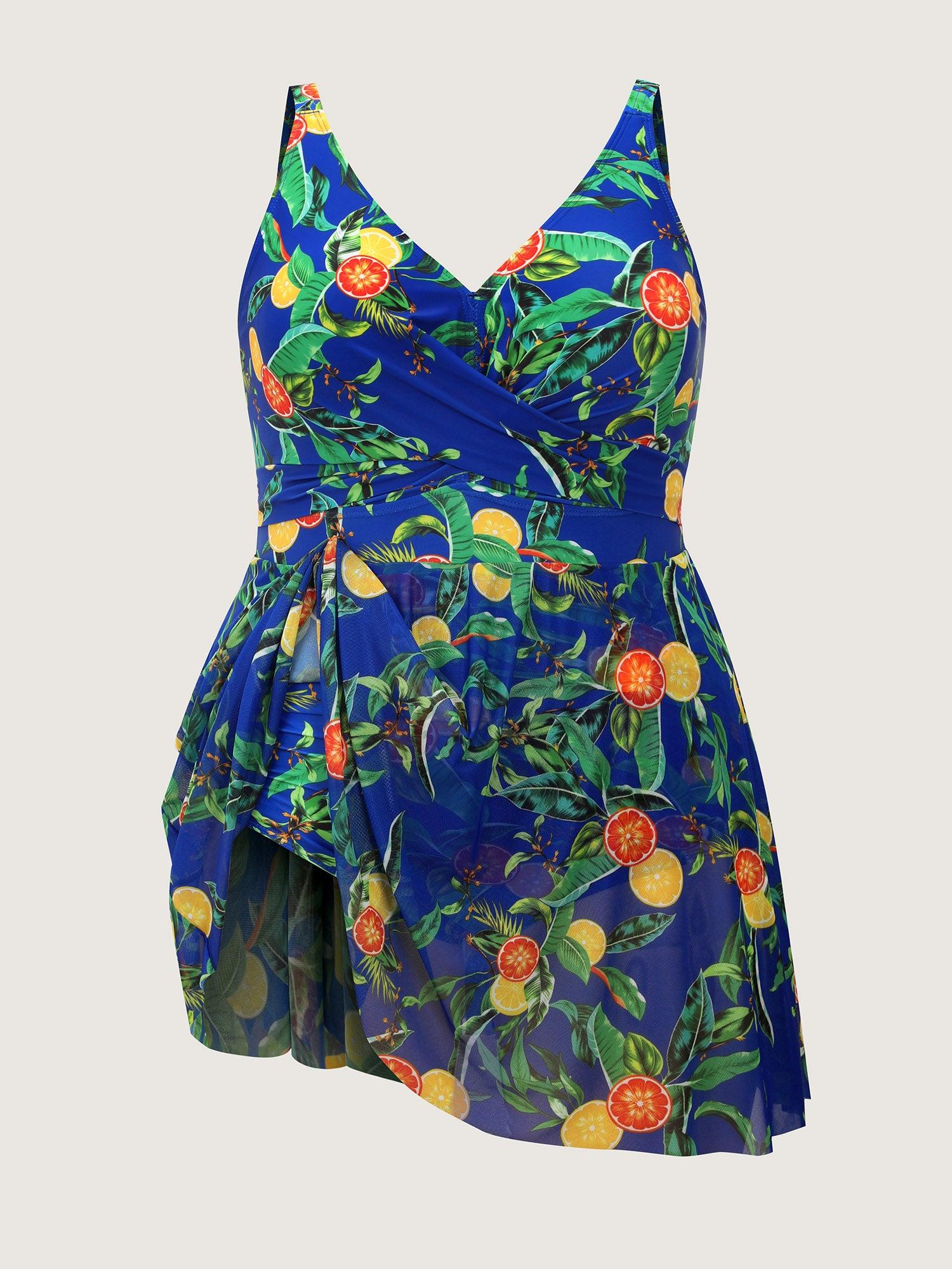 Tropical Fruit Print Twist Mesh Swim Dress Female Product Image