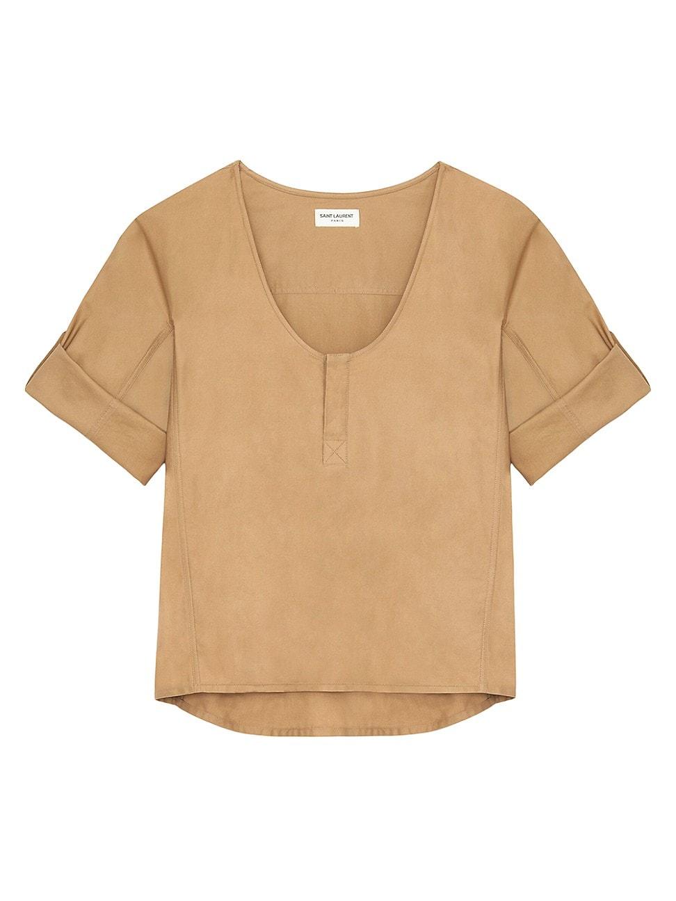 Womens Henley Blouse in Cotton Twill Product Image