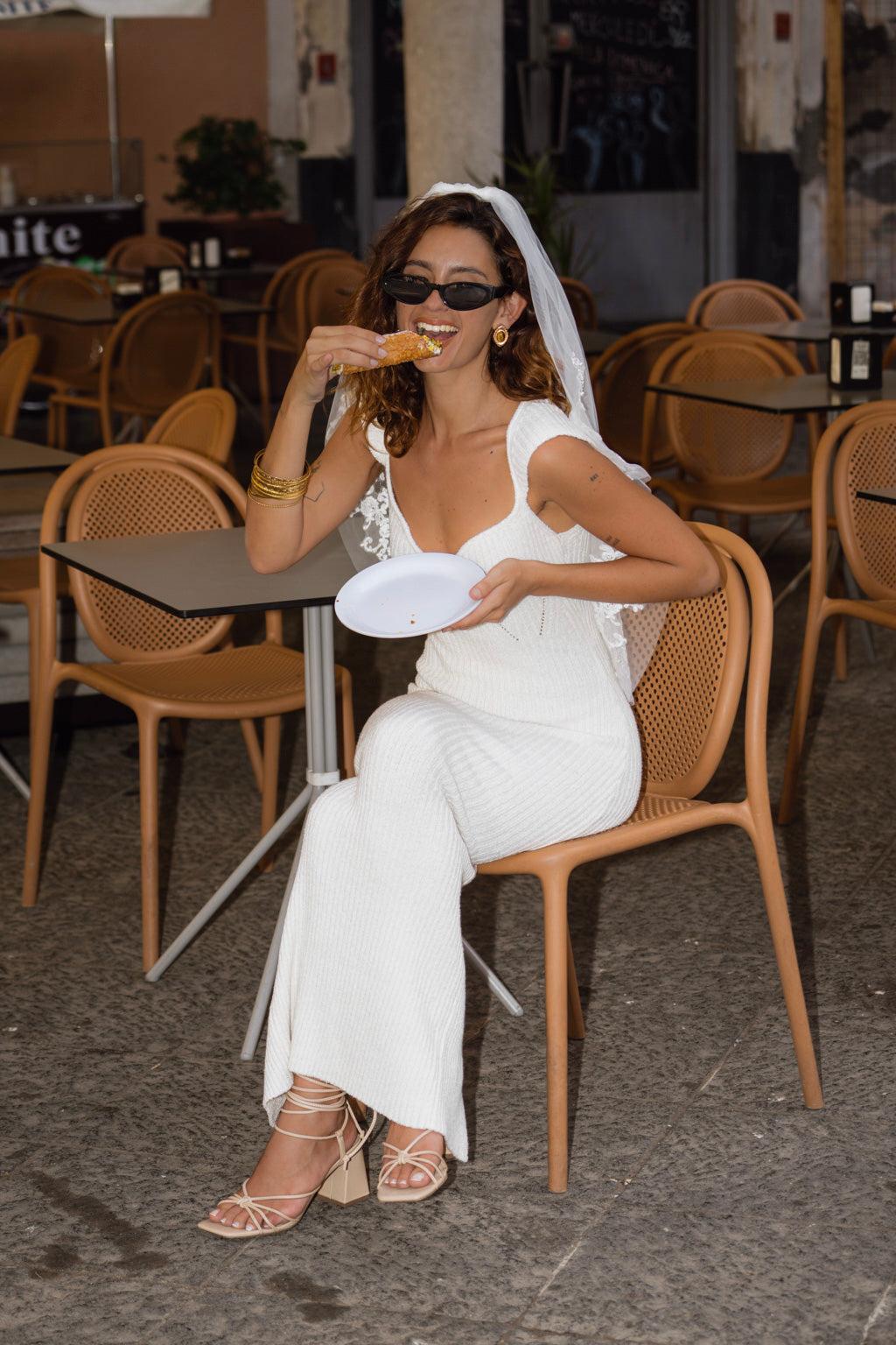 Alessia Cream Cap Sleeve Knit Midi Dress Product Image