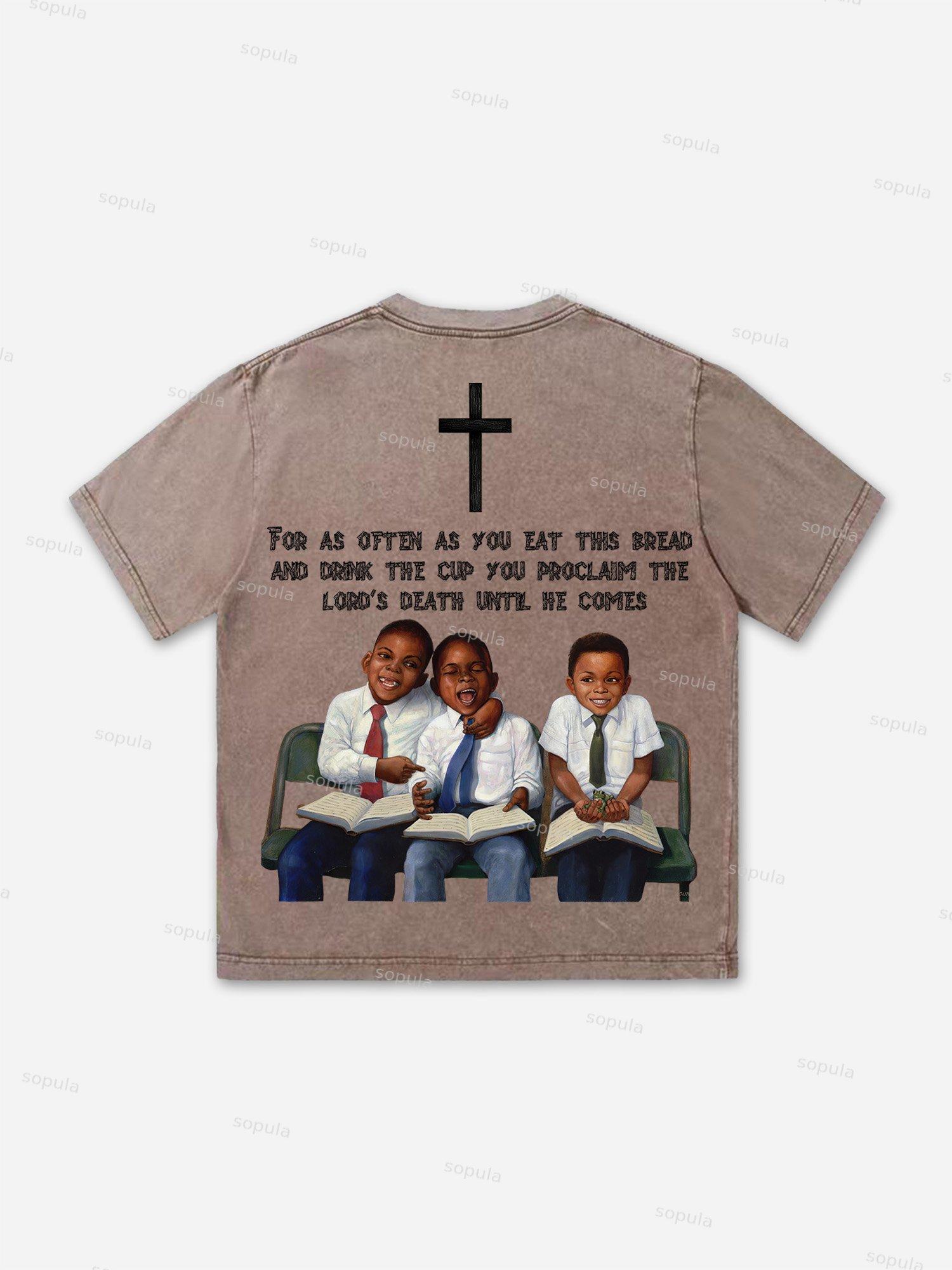 First Sunday Retro Graphic Print Acid Washed T-Shirt Product Image