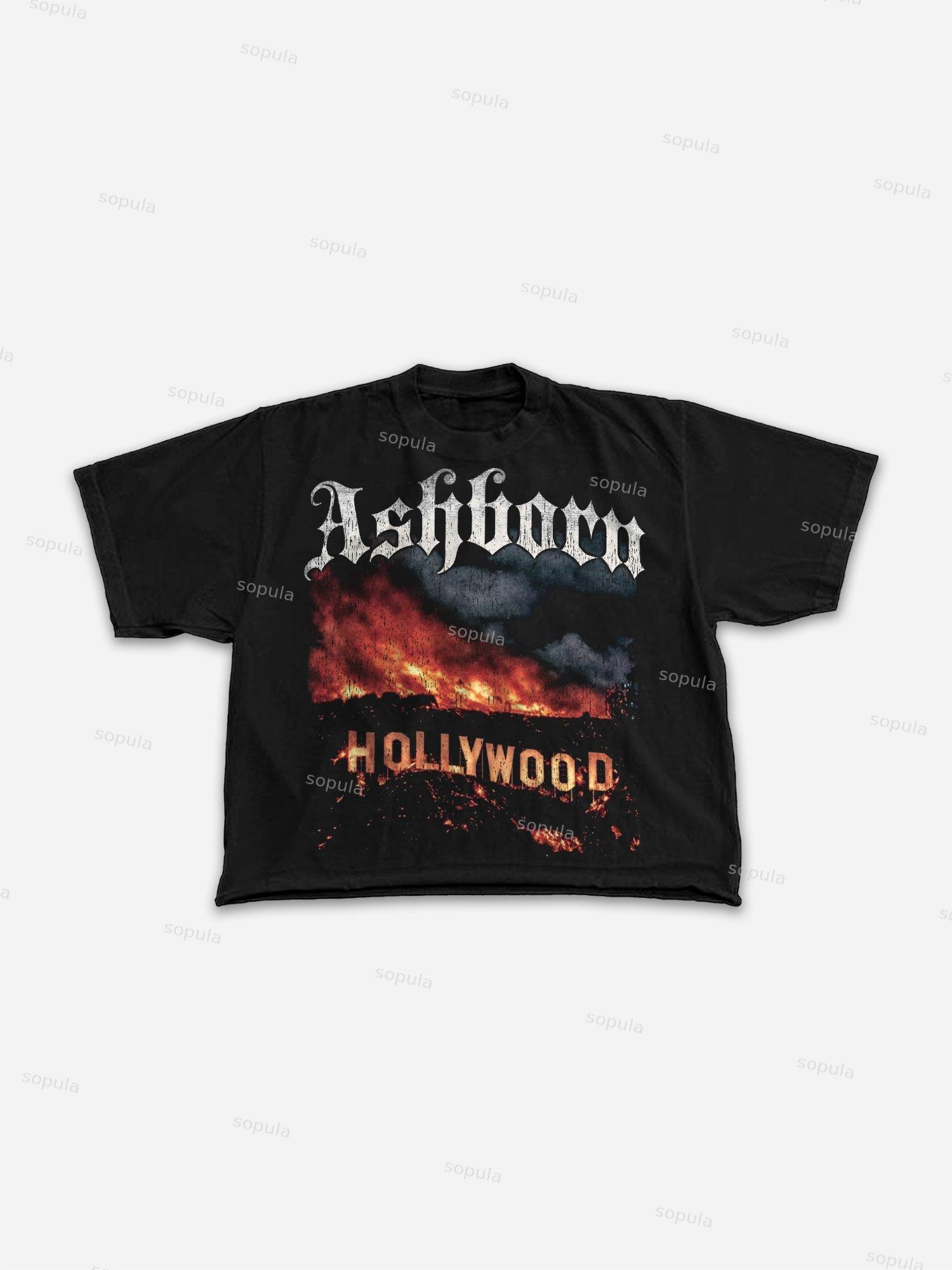 Hollywood Hills Fire Vintage Graphic Cropped T-shirt Product Image