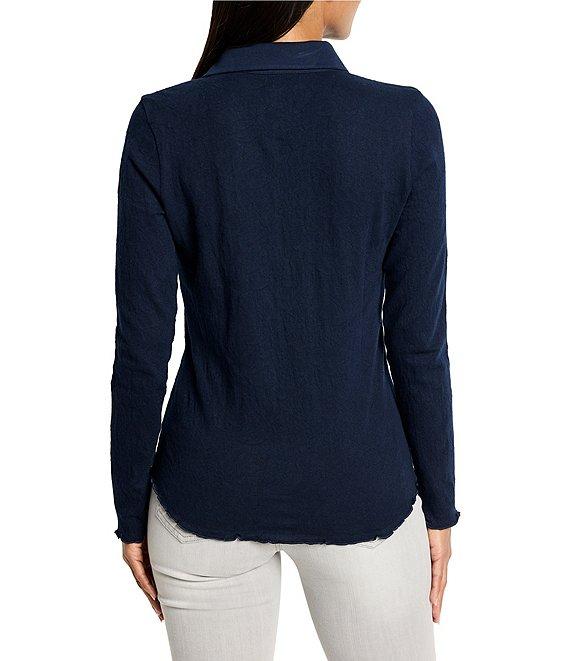 NIC + ZOE Lace Henley Stretch Knit Collared Long Sleeve Top Product Image