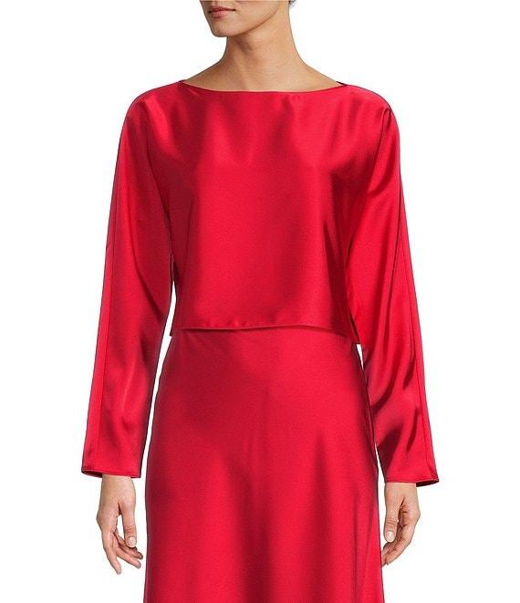 Antonio Melani Blyss Boat Neck Long Sleeve Coordinating Satin Blouse Product Image