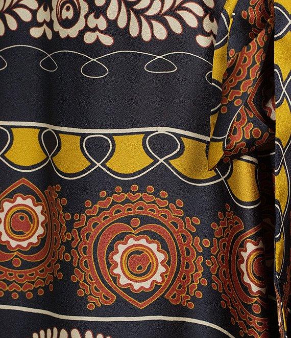 Chelsea & Violet Vanessa Floral Stripe Print Satin Shawl Collar V-Neck Long Blouson Sleeve Wrap Mini Dress Product Image