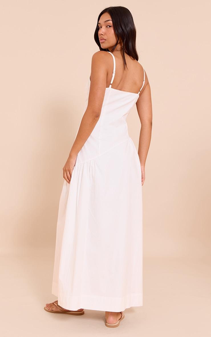 White Plunge Asymmetric Detail Maxi Dress Product Image