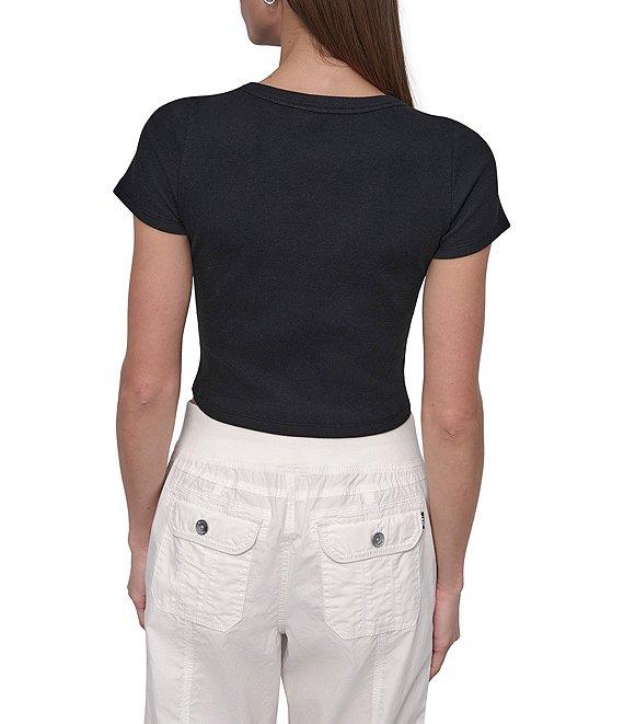 DKNY Sport by Donna Karan Ribbed Notched Crew Neck Short Sleeve Cropped Tee Product Image