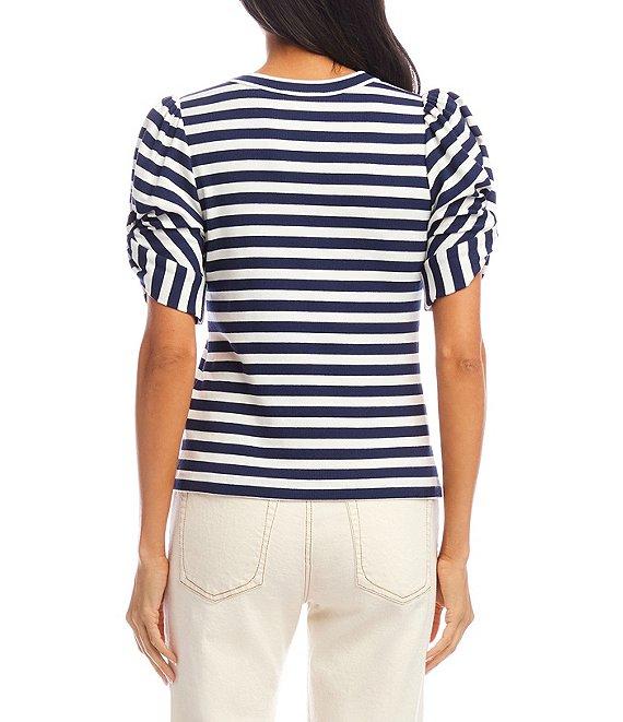 Karen Kane Stripe Ribbed Knit Scoop Neck Twist-Sleeve Top Product Image