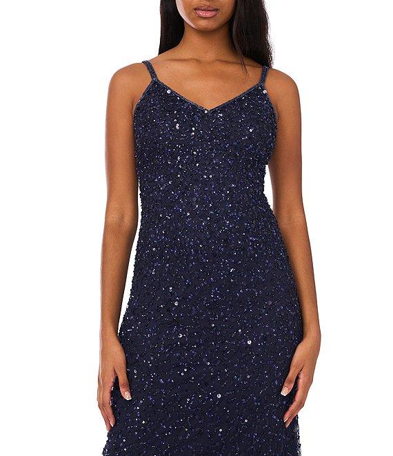 Pisarro Nights Beaded Mesh V-Neck 3/4 Sleeves A-Line 2-Piece Jacket Dress Product Image