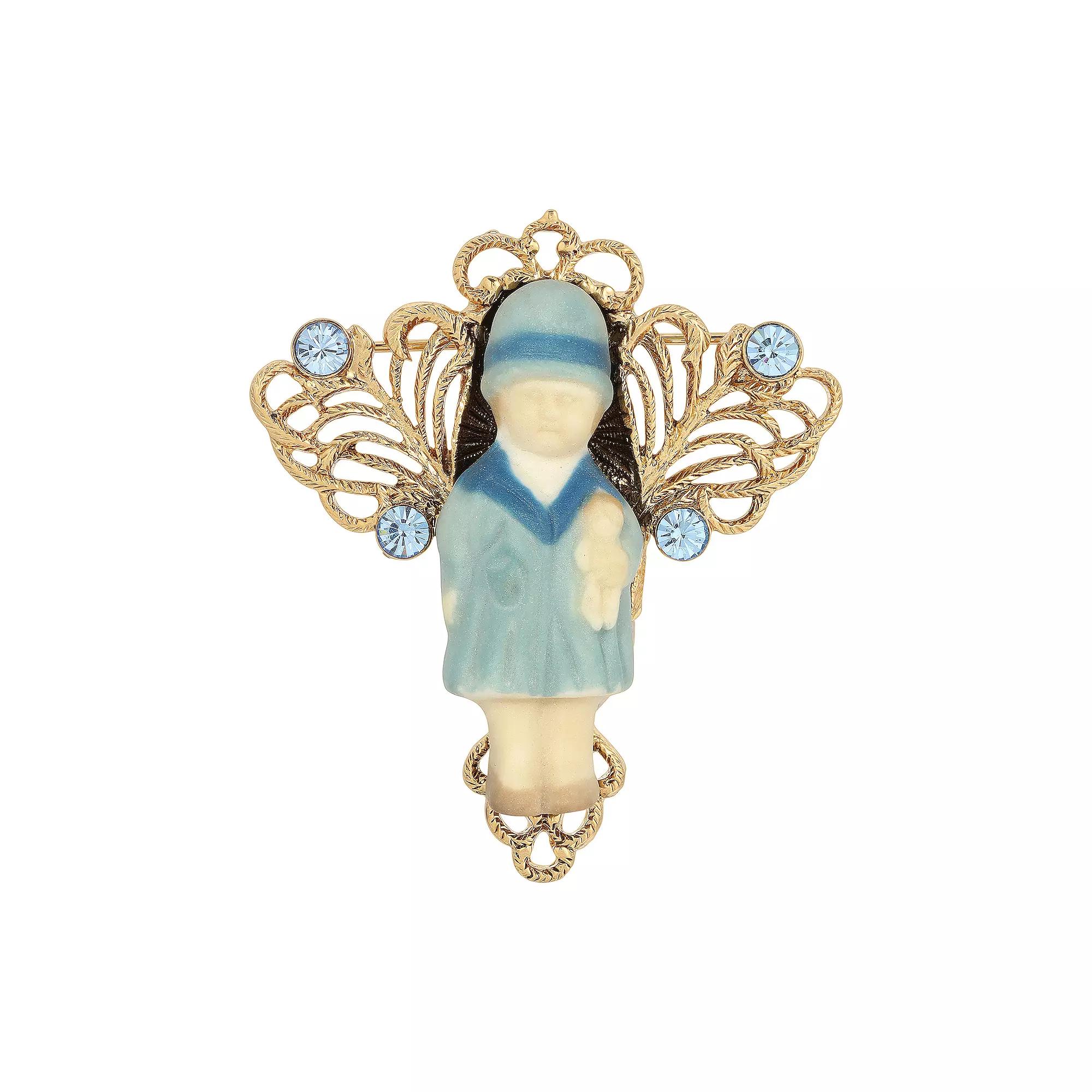 1928 14k Gold Dipped Porcelain Doll Pin, Women's, Blue Product Image