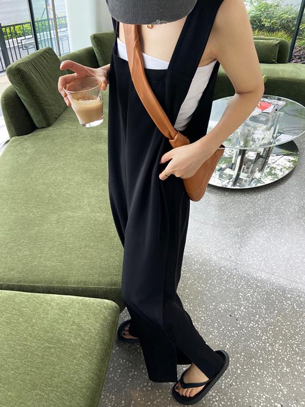 Original Creation Sleeveless Loose Solid Color Square-Neck Overalls Product Image