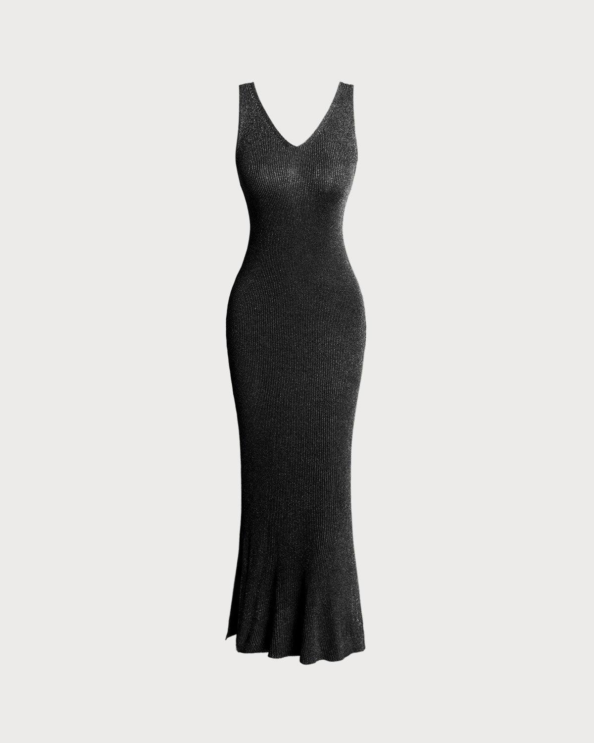 Black Bodycon Sleeveless Slit Midi Dress Product Image