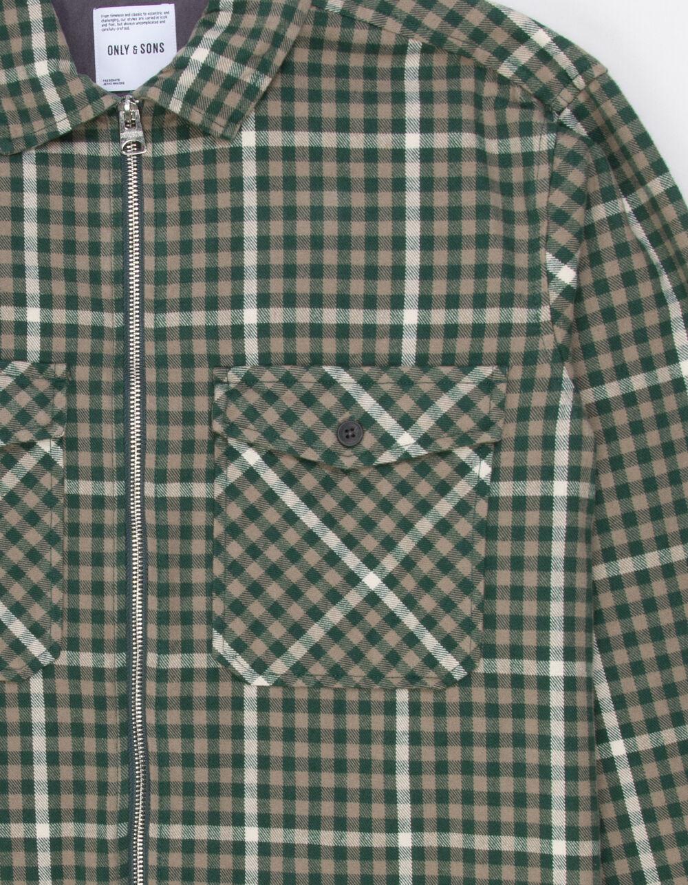 ONLY & SONS Tyson Check Mens Zip-Up Overshirt - SPRUCE Product Image