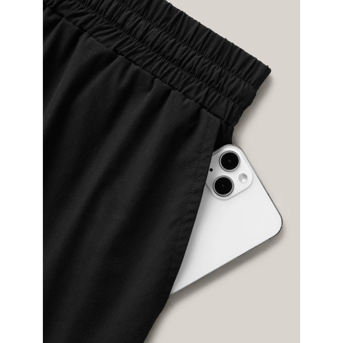 Plus Size Shirred Waist Tie Straight-Leg Crop Pants Women Black Leisure Straight Leg Mid Rise Casual Pants BloomChic 12/L Product Image