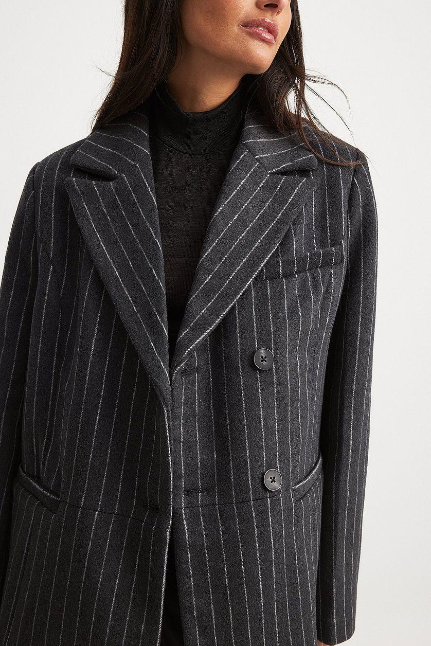 Wool Blend Oversized Blazer Jacket Stripe Product Image